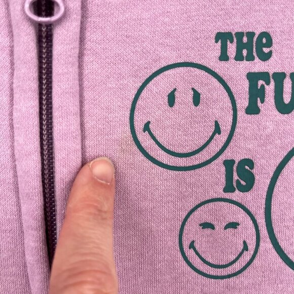 Smiley World x H&M Kids Oversized Graphic Full Zip Hoodie Size XL Purple Happy - Picture 12 of 16